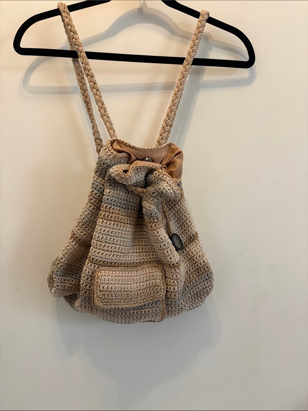 The Sak Beige Crochet Drawstring Backpack